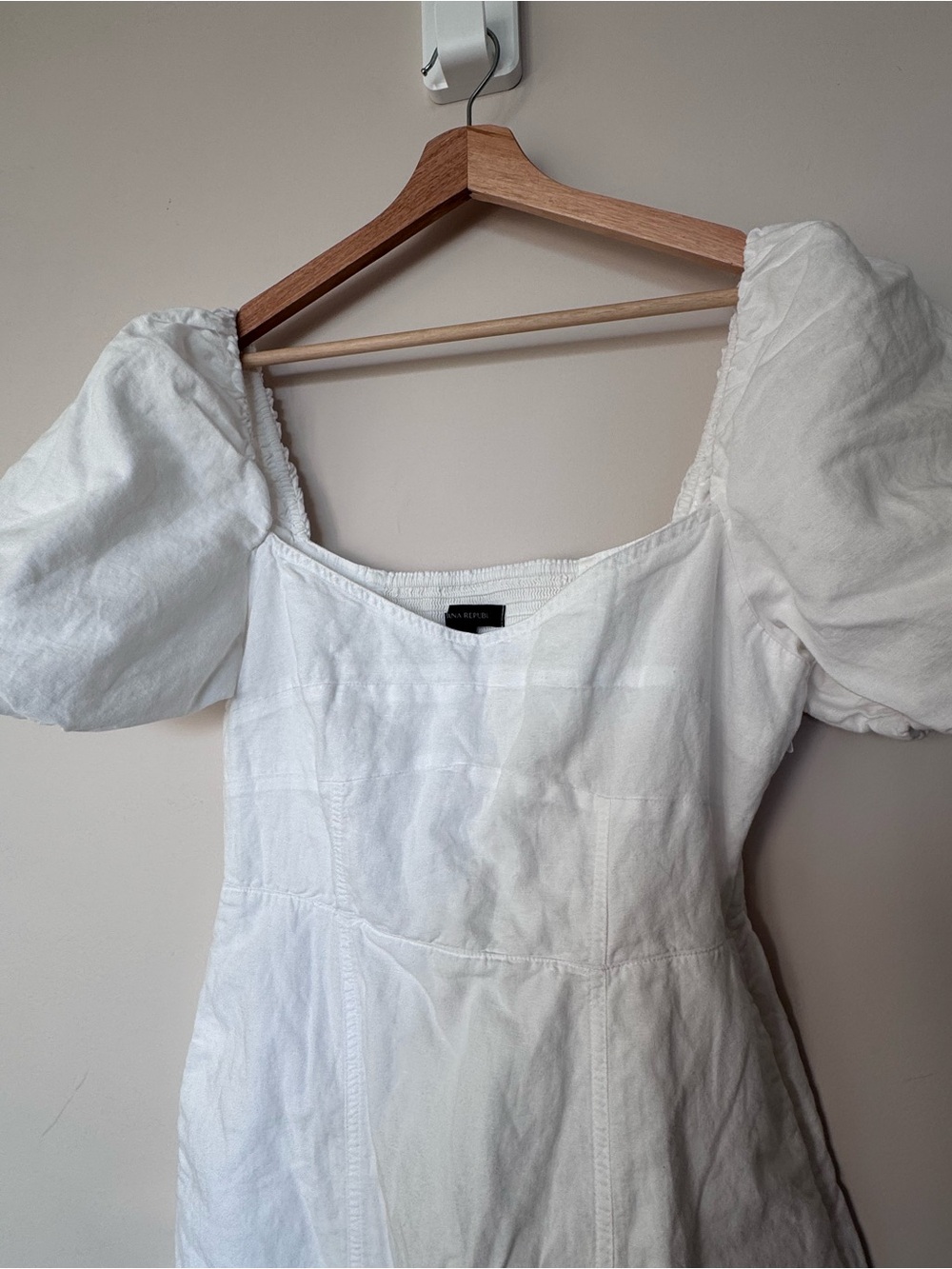 Banana Republic White Puff Sleeve Linen Cotton Midi Dress with Front Slit - Picture 5 of 8
